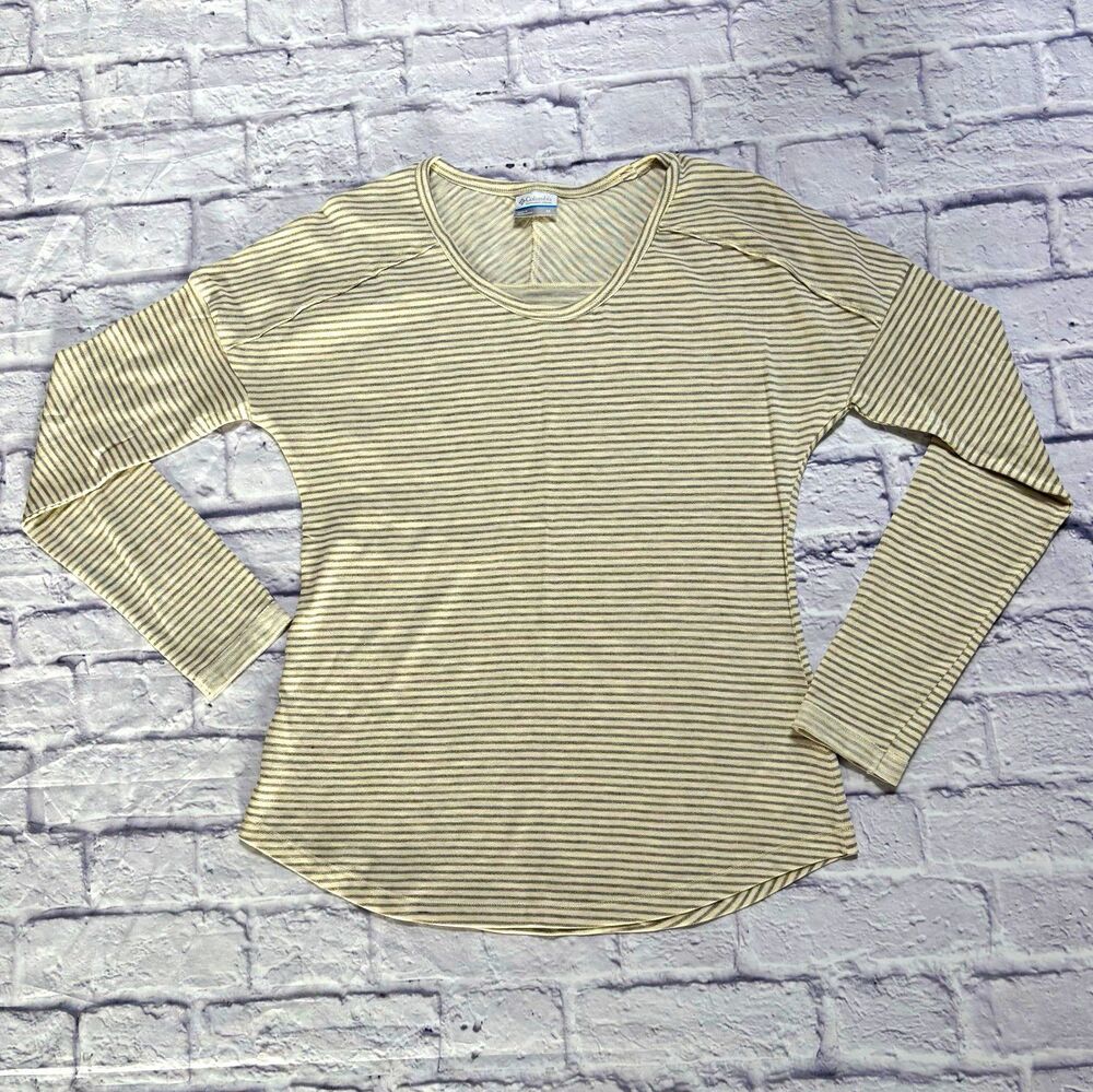 Columbia Womens Size M Striped V-Neck Long Sleeve Knit Pullover T-Shirt